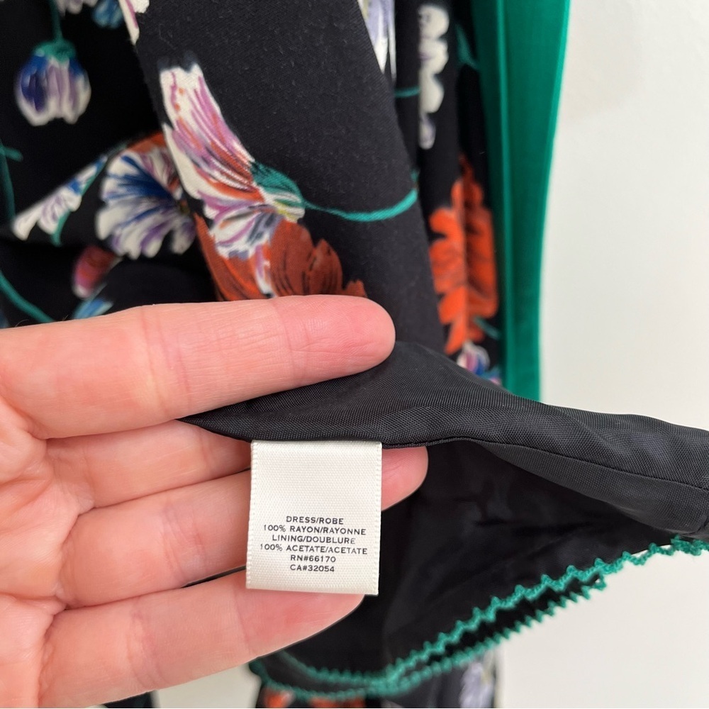 Anthropologie Moulinette Soeurs 3D Floral Appliqué Dress Tea Length Black Green - Picture 12 of 12